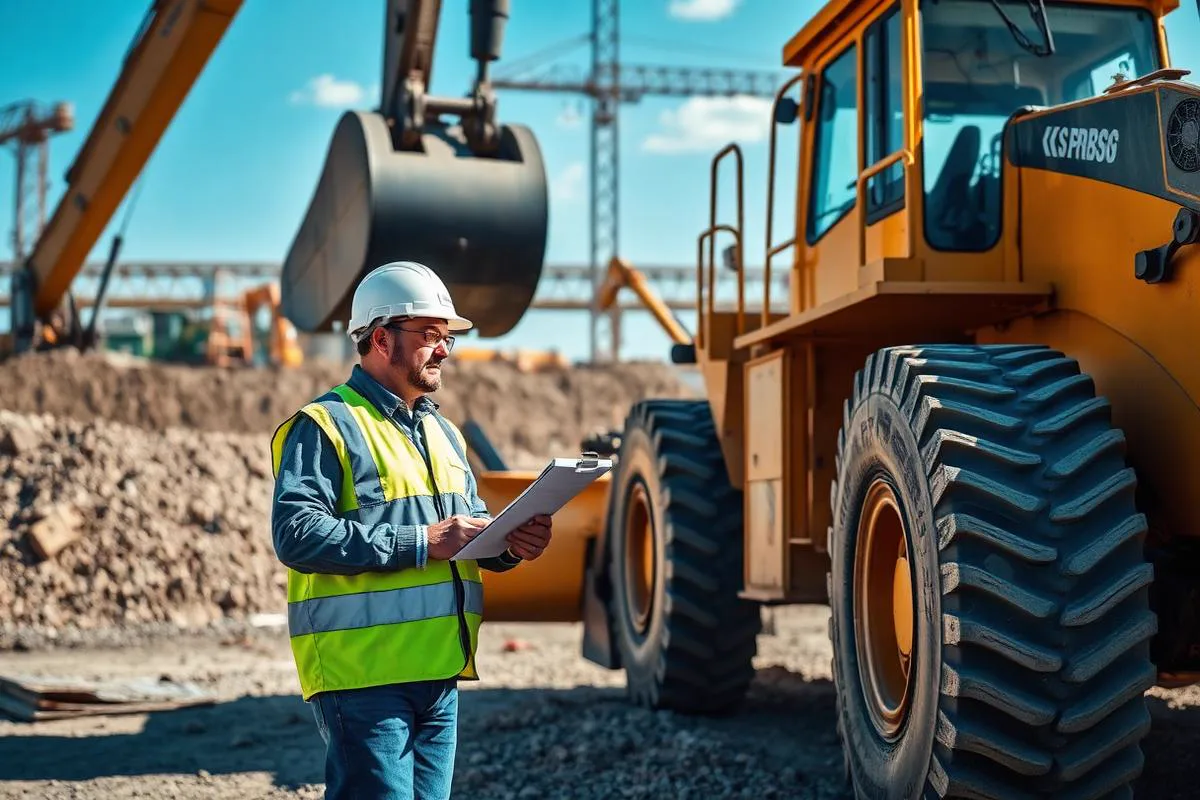Prüfung eines Baggers und Radladers auf einer Baustelle durch eine befähigte Person